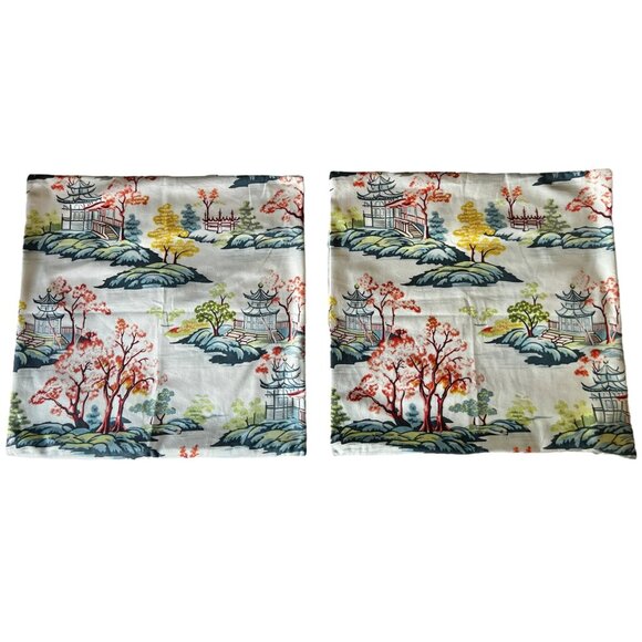 Other - 2 Plush 16” x 16” Pillow Covers Asian Scene Zipper Closure Multicolor